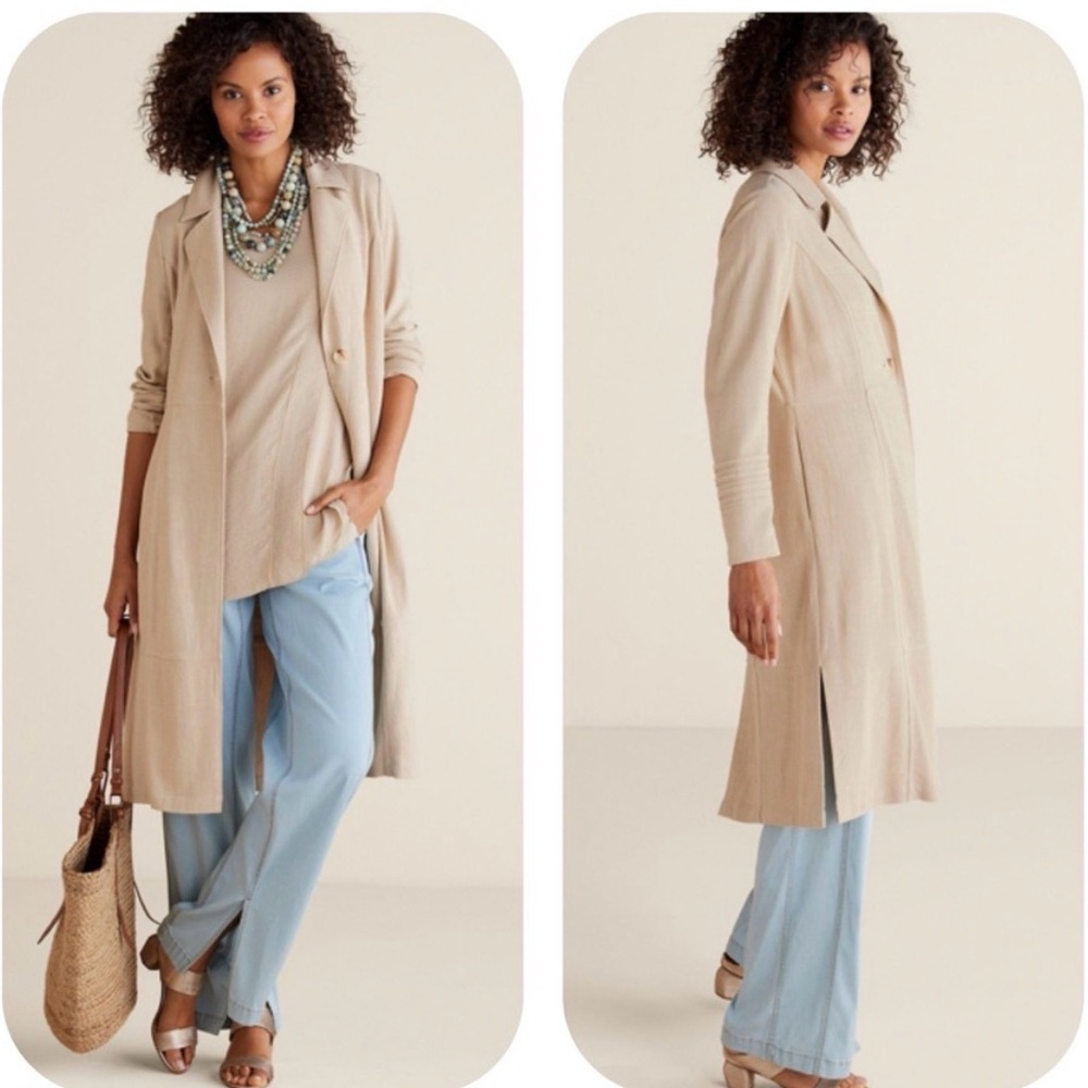 Soft Surroundings South Hampton Gauze Jacket Tan Rayon Linen Blend Pet. Med